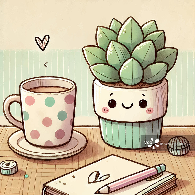 可爱的咖啡植物静物画图片素材