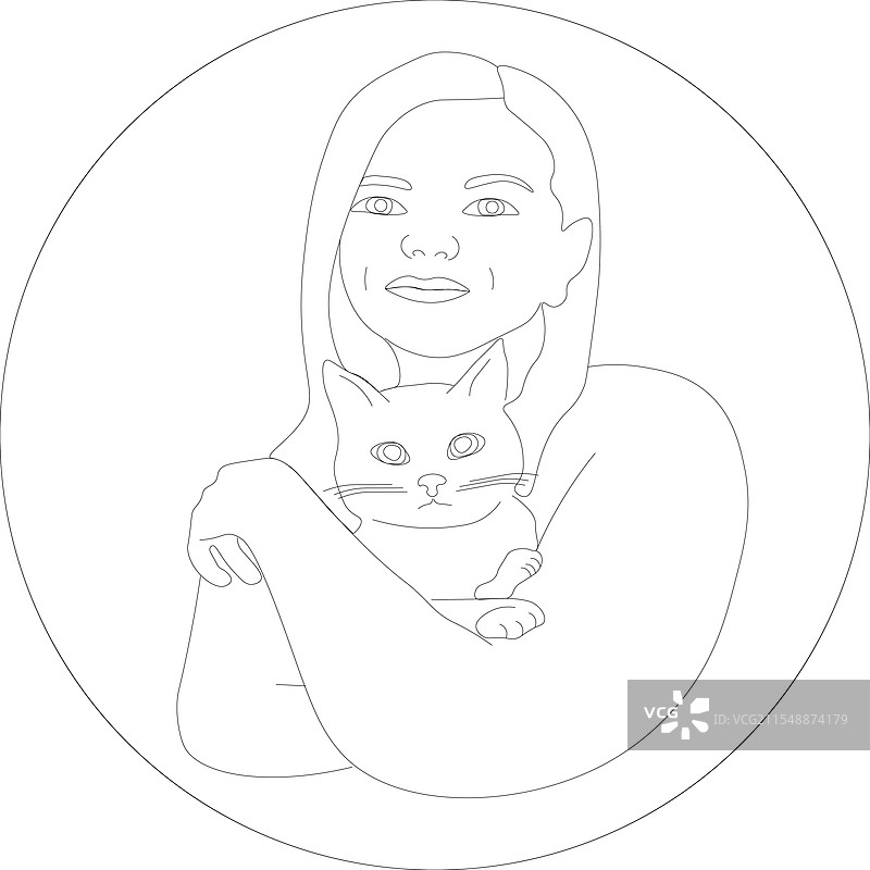 女孩抱着猫的插画图片素材