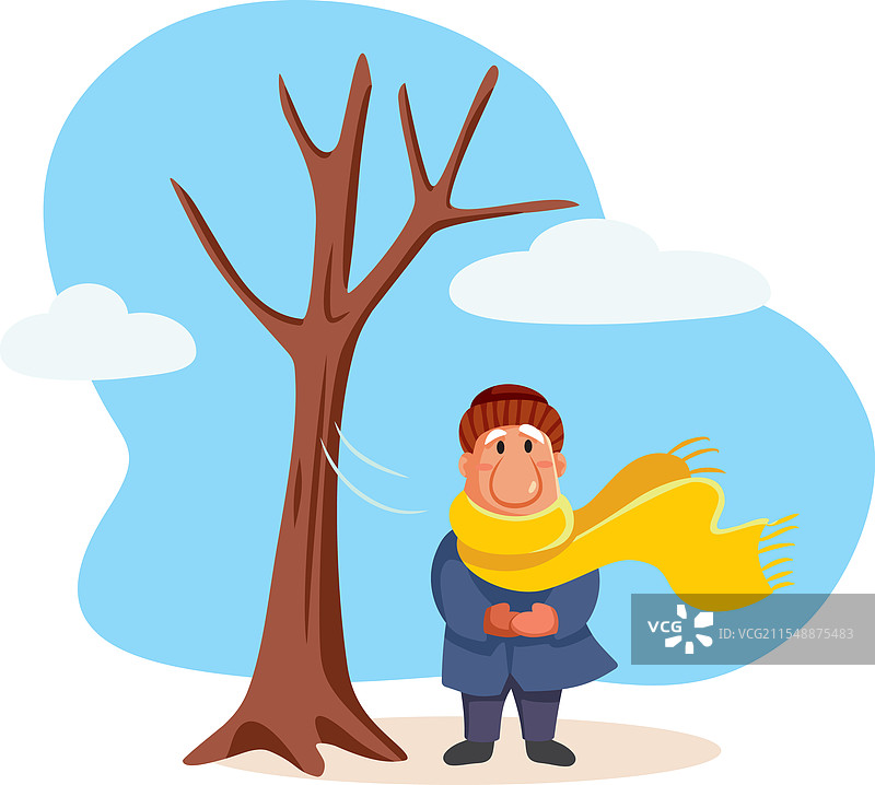 在寒冷的日子里感到寒冷的卡通男人图片素材