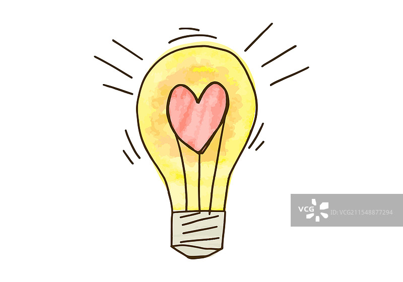 手绘涂鸦灯泡，里面有一个心形图案图片素材