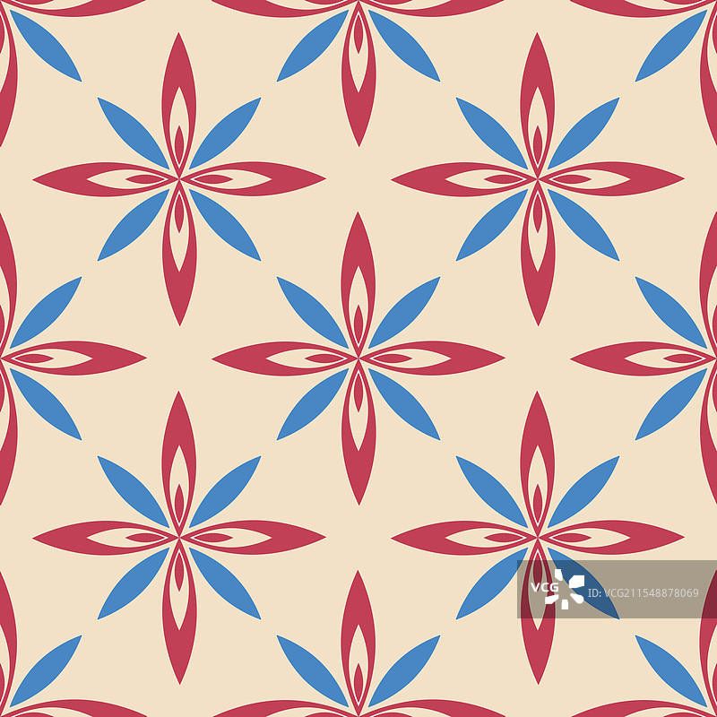 蓝色和红色花朵的无缝图案图片素材