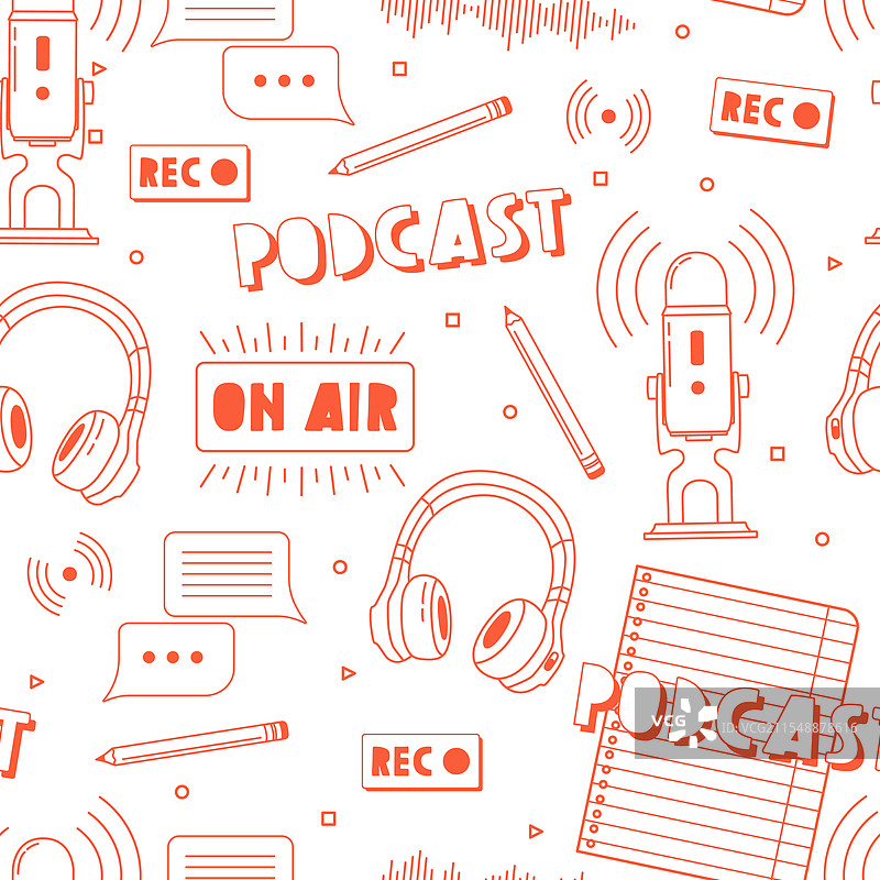 耳机麦克风笔记清单茶叶图案图片素材