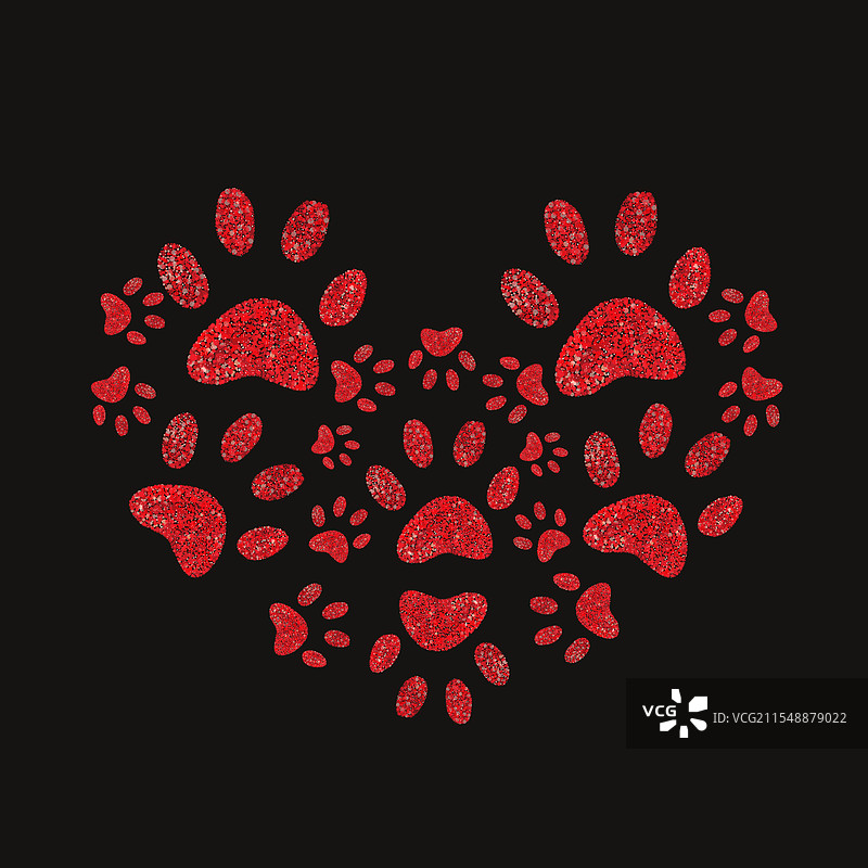 闪亮的红色心形爪印背景图片素材