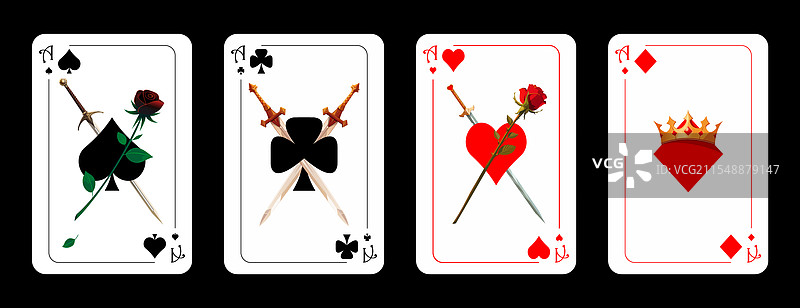 一套不同花色的扑克牌王牌图片素材