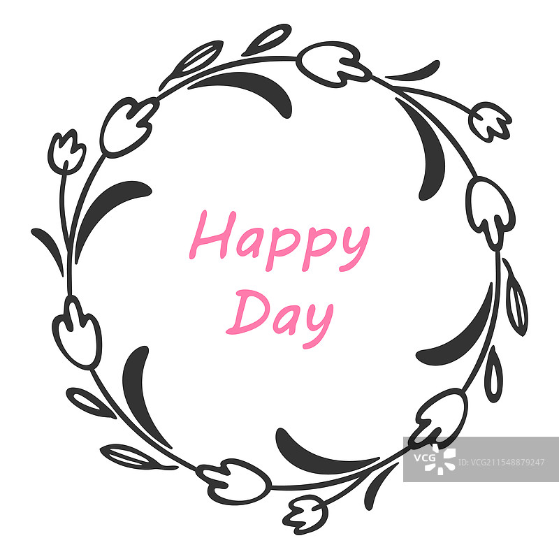 可爱的郁金香框架轮廓圆形花环图片素材