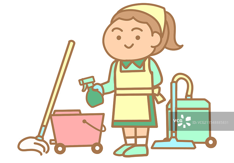 卡通风格的女仆女孩插图图片素材
