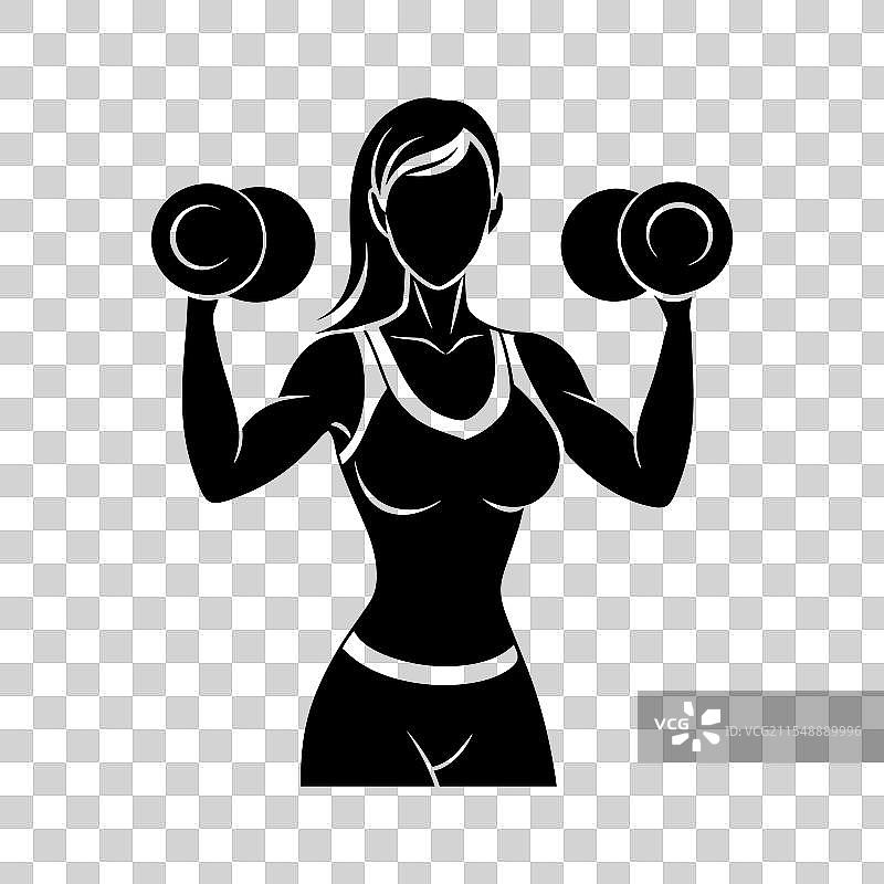 女性举起哑铃的剪影图片素材