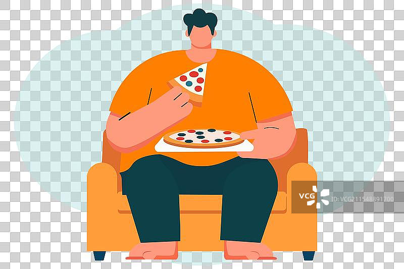 男性角色坐着吃披萨的概念图片素材