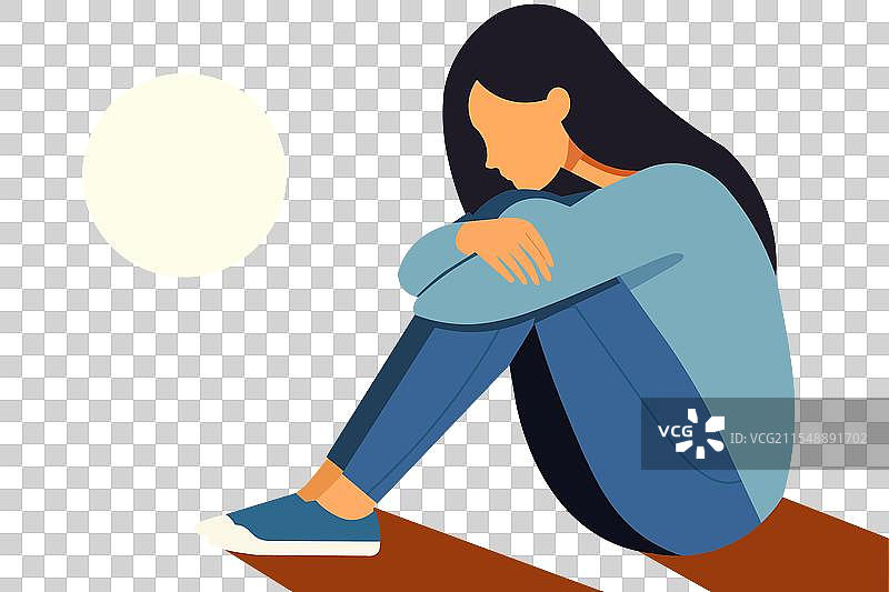 伤心沮丧的女人坐着抱着膝盖图片素材