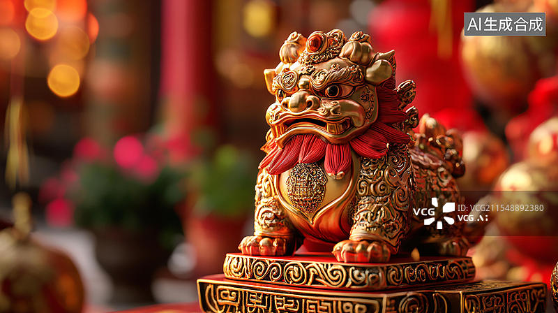 【AI数字艺术】金狮献瑞图片素材