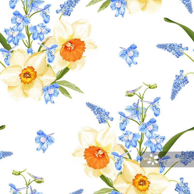 无缝春季花卉图案，特色为图片素材