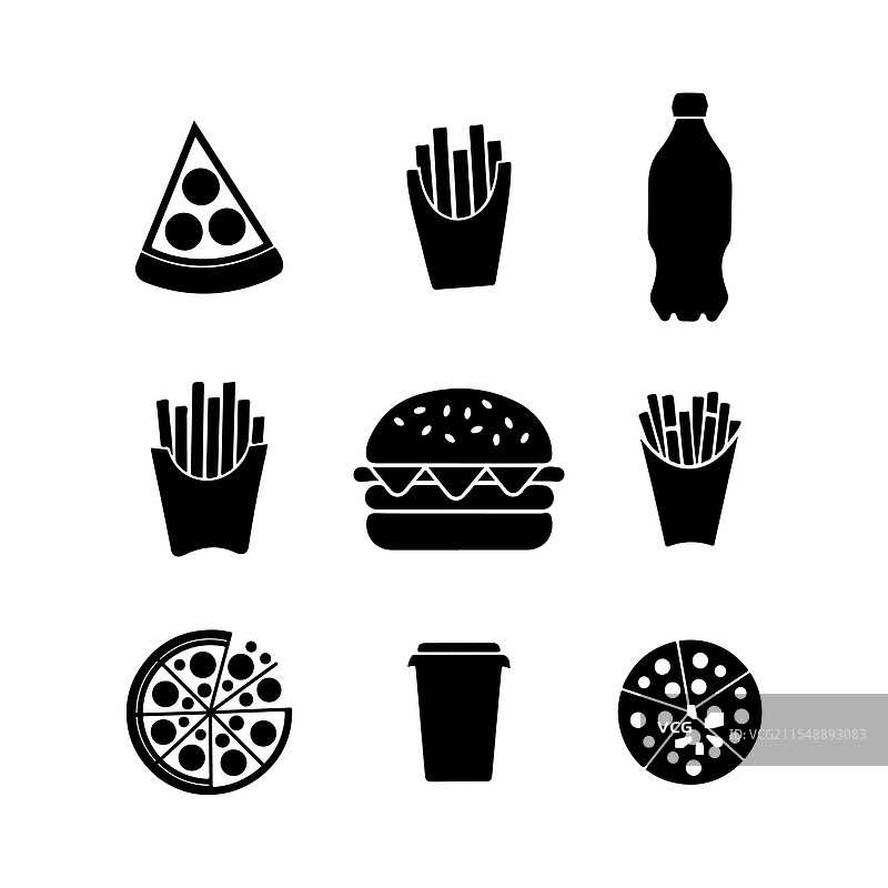 流行快餐的简单黑白图标图片素材
