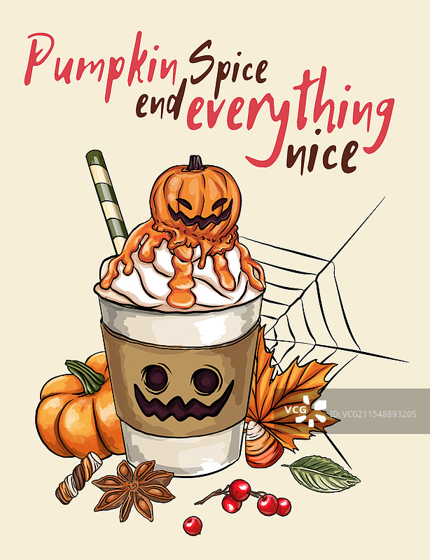 南瓜香料味的食品和饮料（横向）图片素材