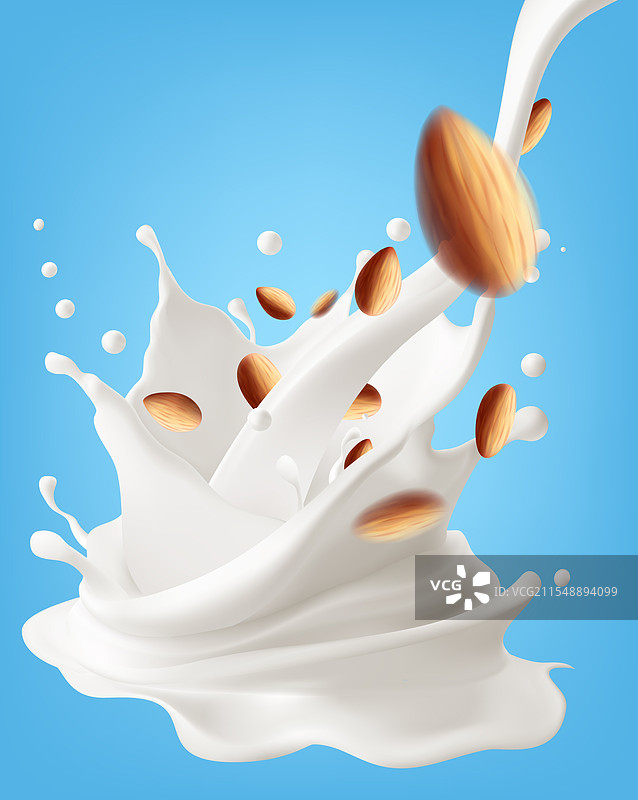 3D杏仁牛奶飞溅效果网格图片素材
