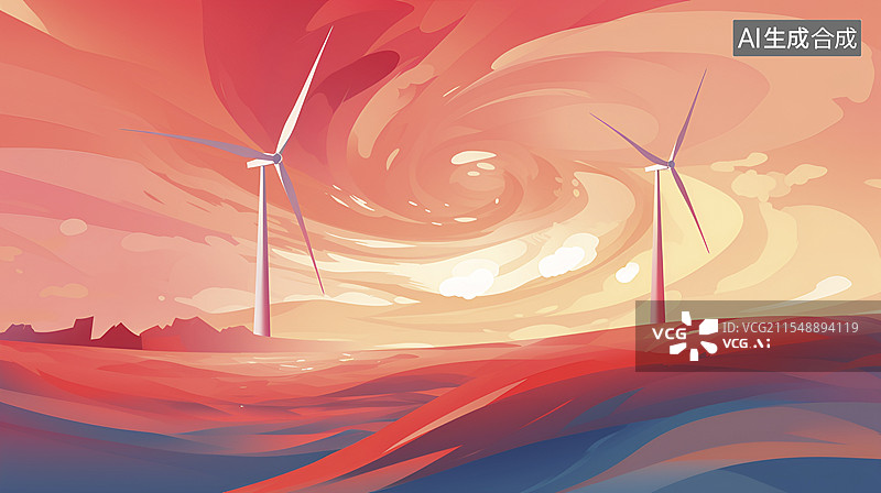 【AI数字艺术】风力发电新能源插画图片素材