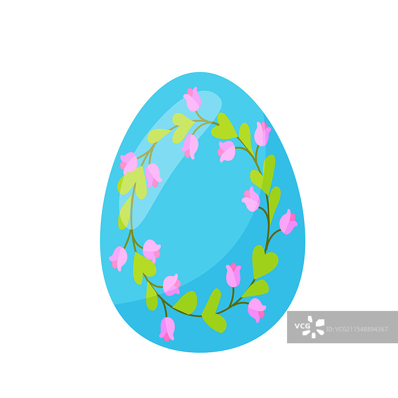 五彩缤纷的蓝色复活节彩蛋与绿色叶子图片素材