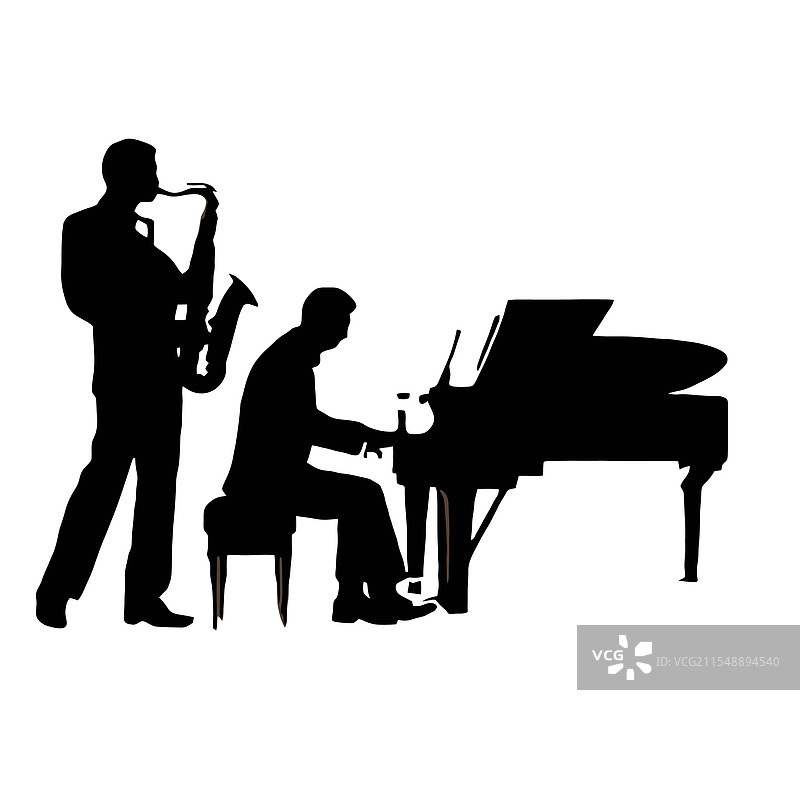 艺术感十足的爵士二重奏萨克斯演奏者剪影图片素材