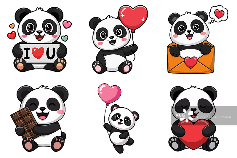温馨的卡通熊猫图标集图片素材