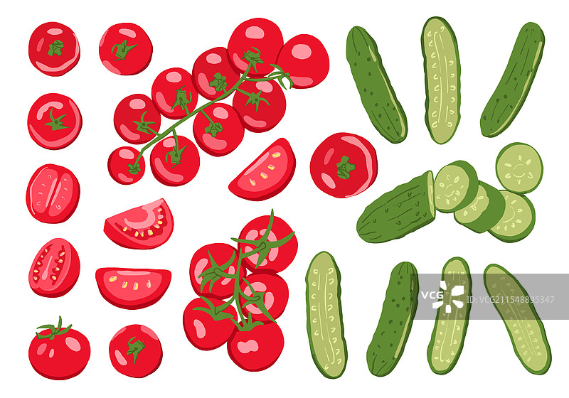 樱桃番茄和黄瓜的单独摆放图片素材