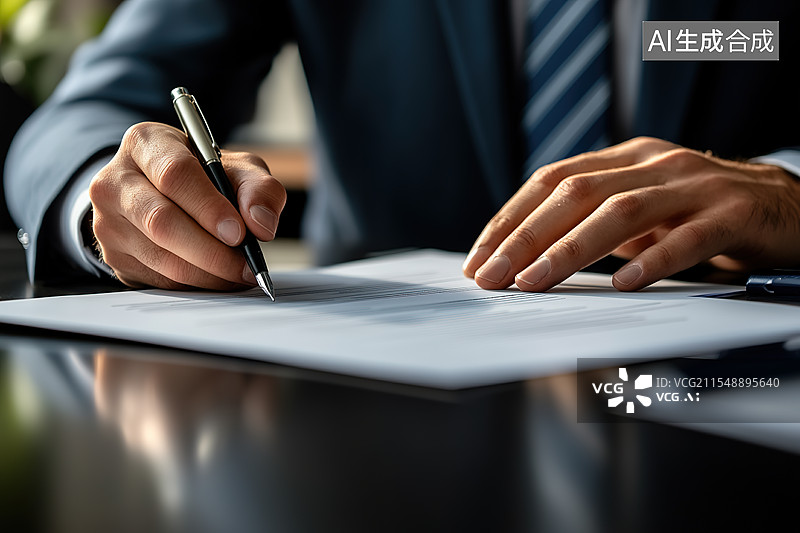 【AI数字艺术】商人在文书上签字手部特写图片素材