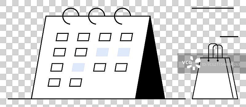 桌面日历与购物袋象征活动图片素材