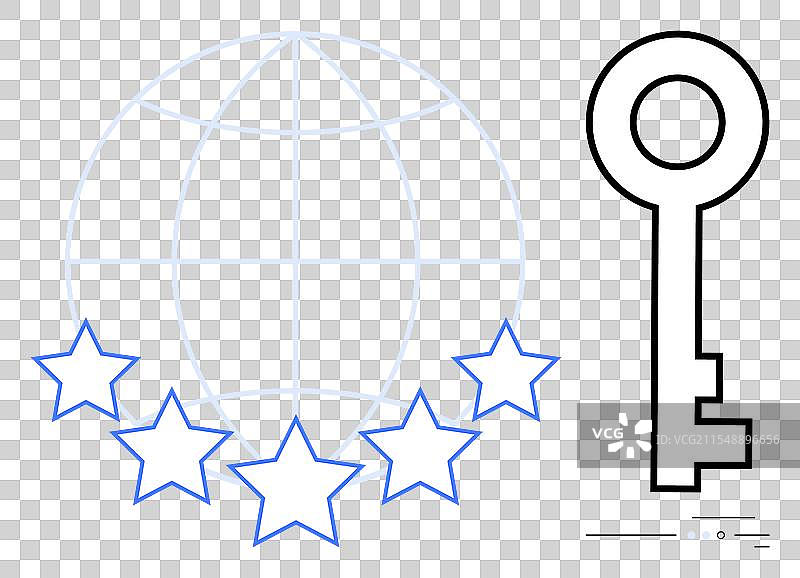 五颗星和世界地球仪的钥匙图片素材