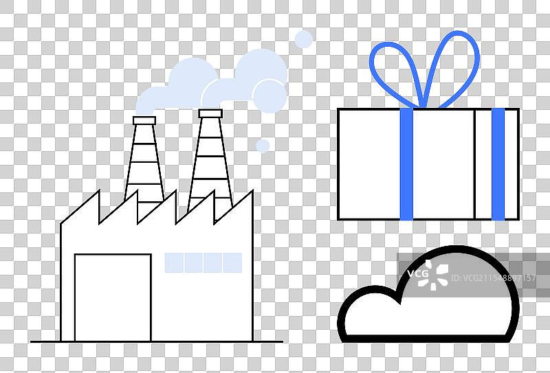 工厂礼品盒与云连接概念图片素材