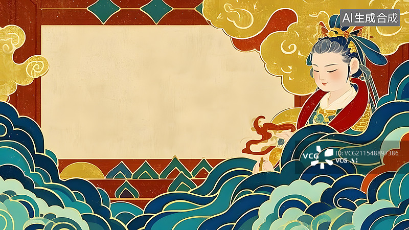 【AI数字艺术】国潮风格端午节纹理装饰背景边框图片素材
