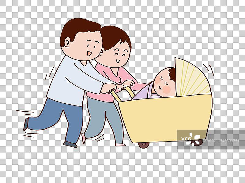 父母一起推着小孩图片素材