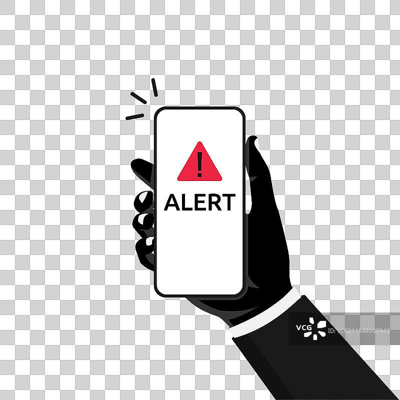 手握手机，显示诈骗警报通知图片素材
