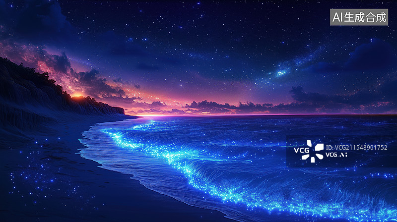 【AI数字艺术】星夜海浪奇观图片素材