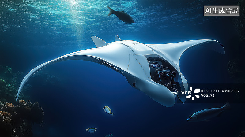 【AI数字艺术】深海潜水器曼塔射线图片素材