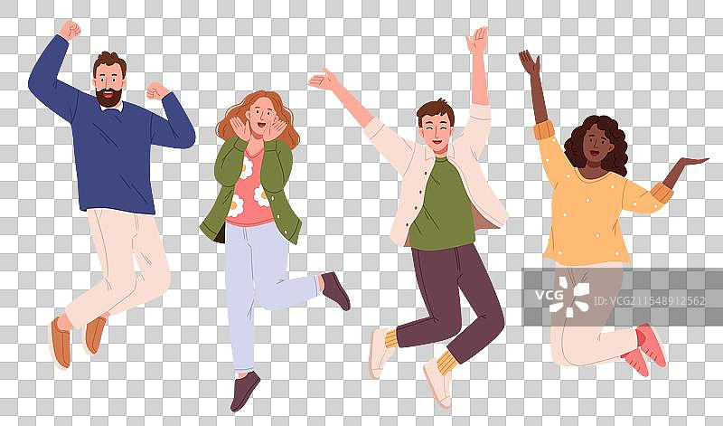 一群快乐的年轻人在跳跃图片素材