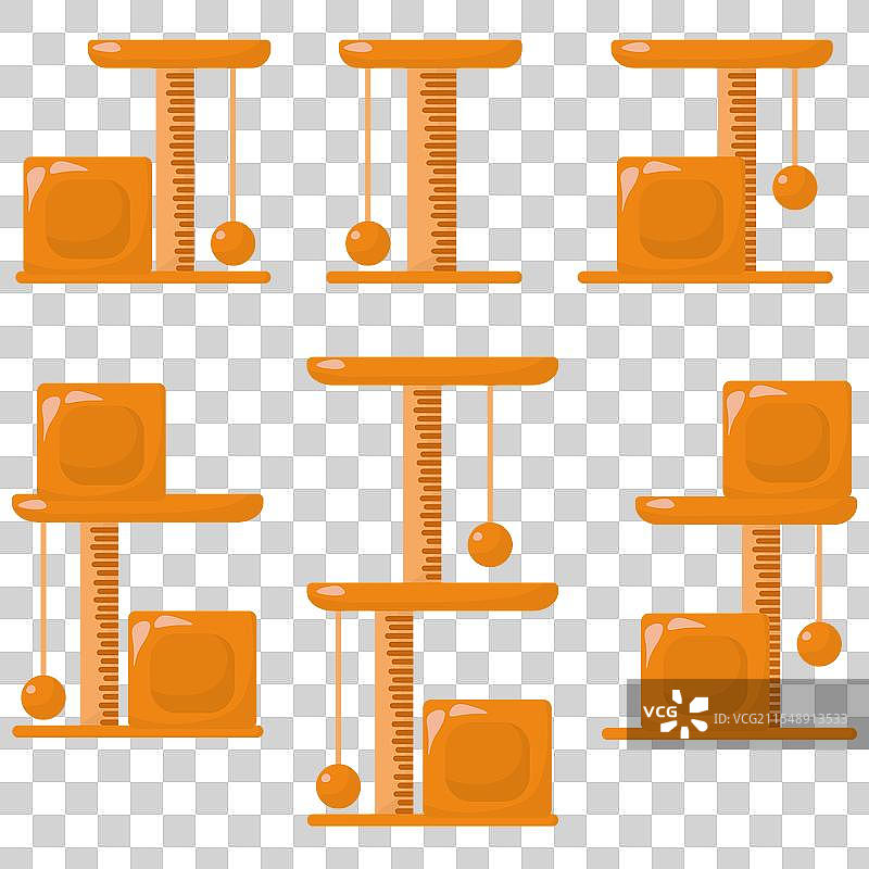 一套包含床、玩具和抓挠器的猫屋图片素材