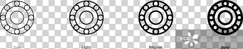 轴承图标，细体、常规体和粗体风格图片素材