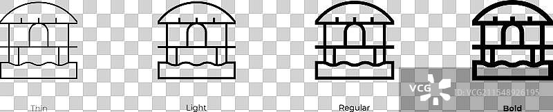 海滩小屋图标，细线、常规和粗体风格图片素材