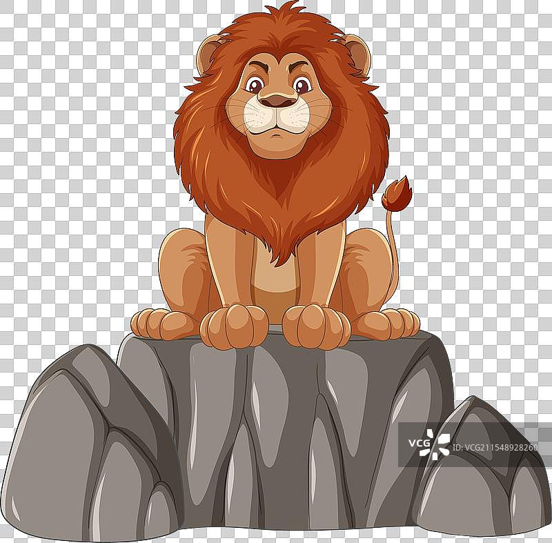 卡通狮子坐在灰色石头上图片素材