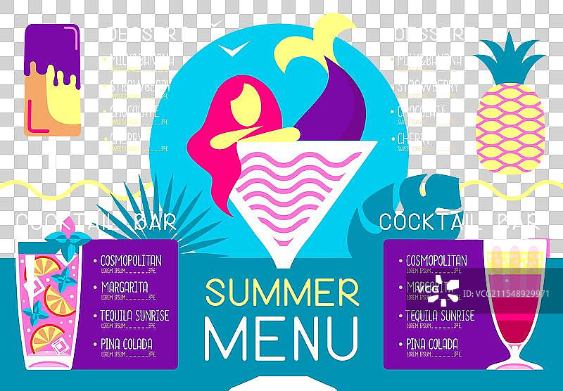 夏季餐厅鸡尾酒菜单与美人鱼图片素材