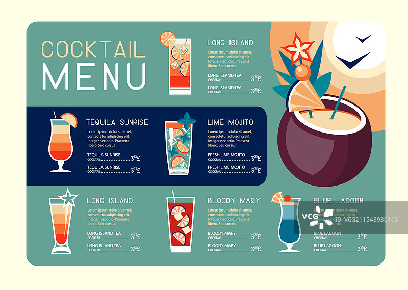 复古夏季餐厅鸡尾酒菜单设计图片素材