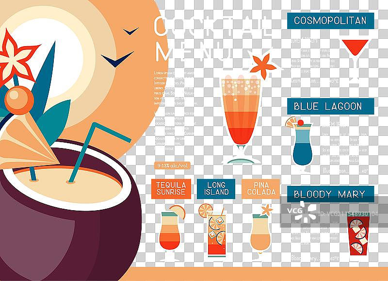 复古夏季餐厅鸡尾酒菜单设计图片素材