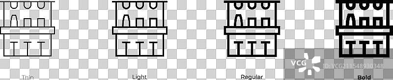 酒吧柜台图标，细体、常规体和粗体图片素材
