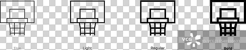 篮球框图标，细线、常规和粗体图片素材
