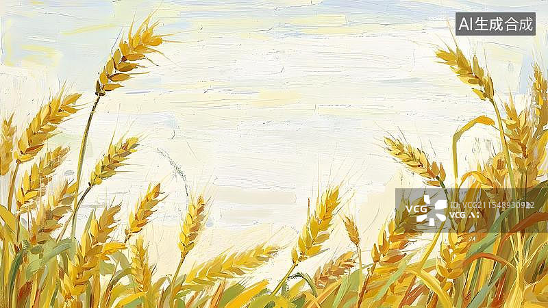 【AI数字艺术】秋天秋季24节气金麦穗收获季节油画风格装饰边框背景图片素材
