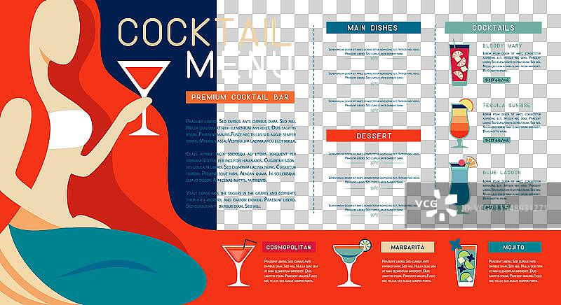 夏季餐厅鸡尾酒菜单与美人鱼图片素材