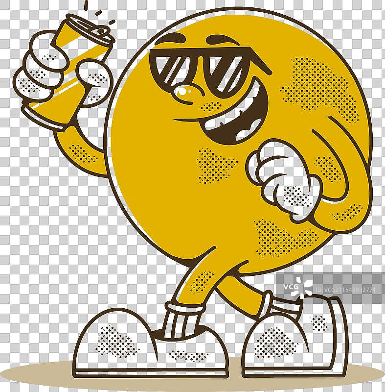 复古风格的黄色球头角色手持一个图片素材