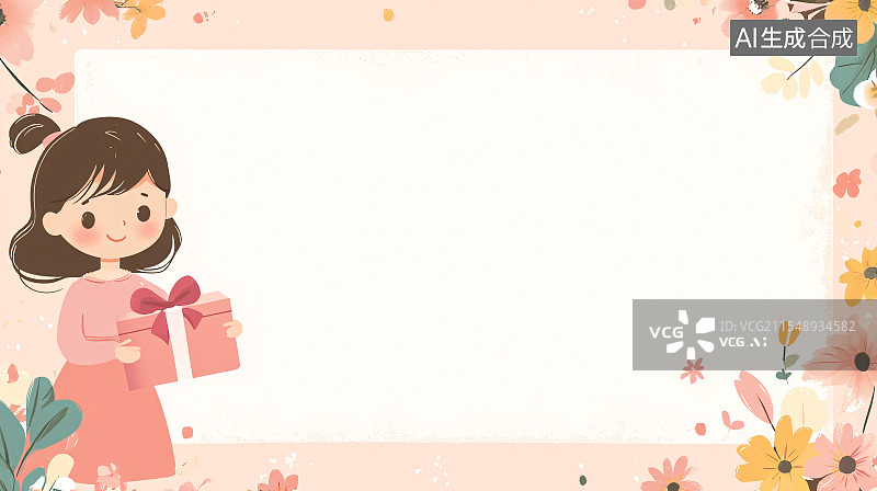 【AI数字艺术】女孩拿着礼物装饰背景图片素材