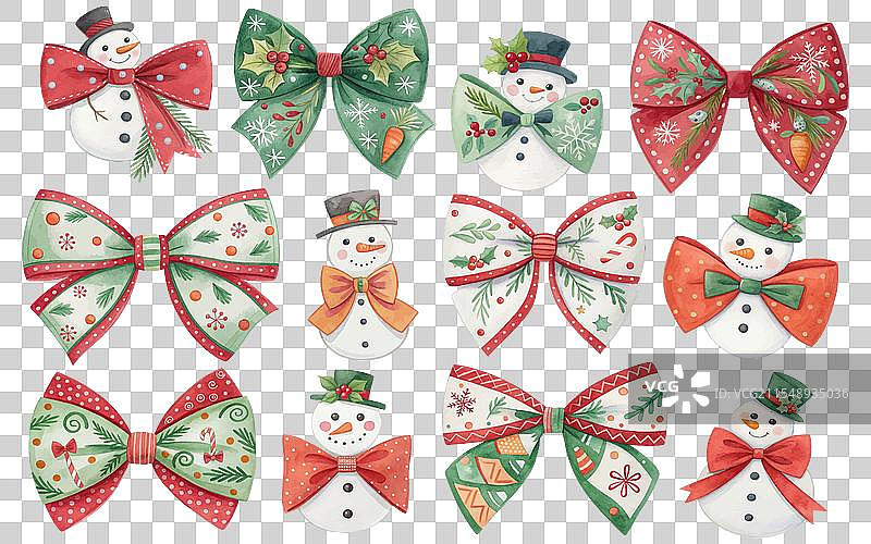 水彩圣诞可爱蝴蝶结雪人蝴蝶结图片素材
