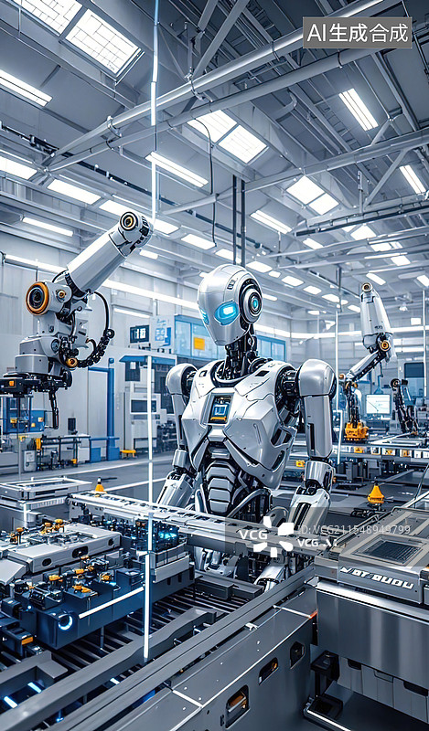 【AI数字艺术】人工智能机器人生产流水线图片素材