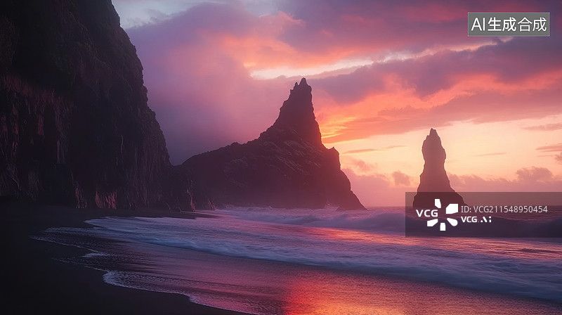【AI数字艺术】天涯海角黄昏风光图片素材