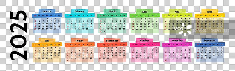 2025年日历，孤立在白色背景上图片素材